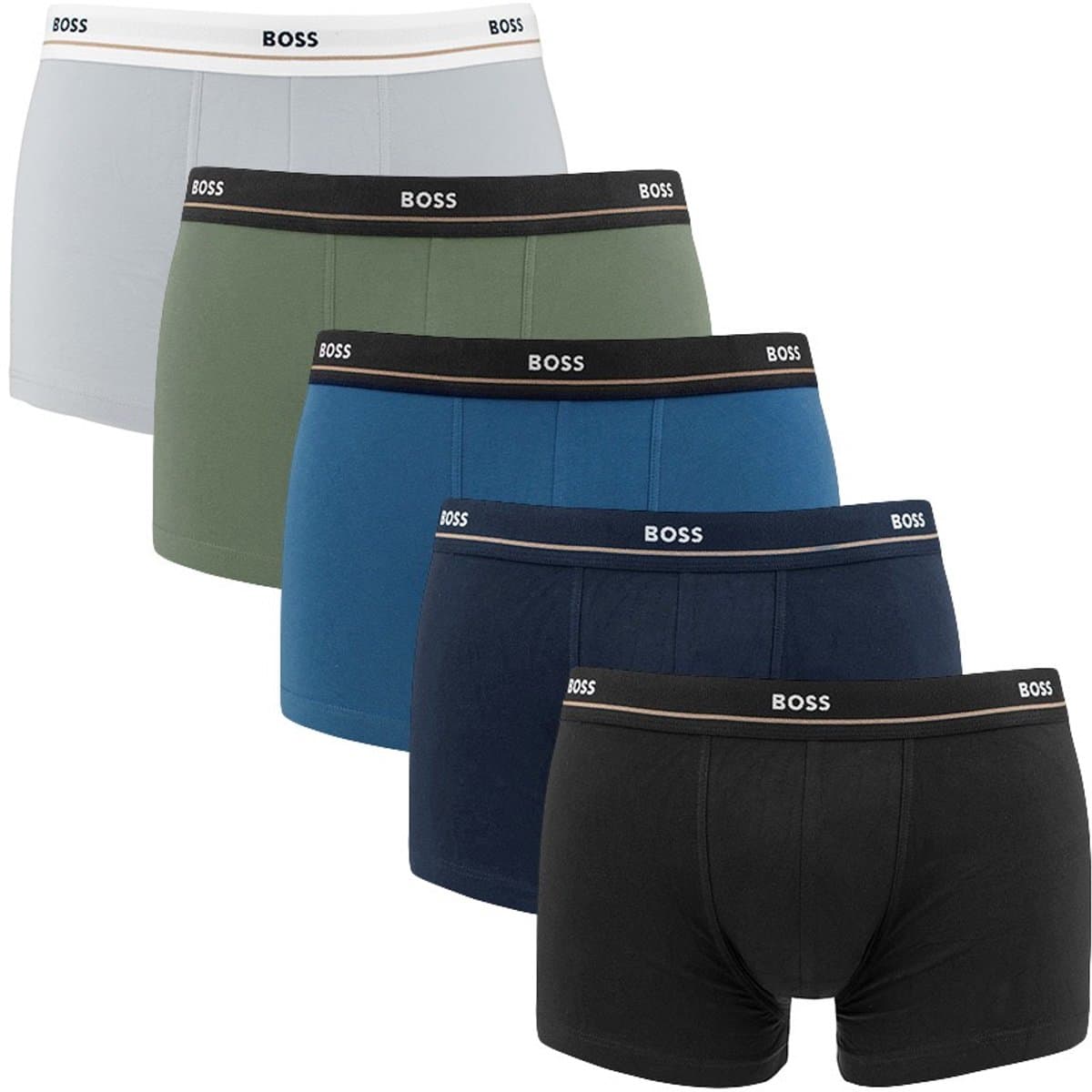 HUGO BOSS Essential trunks (5-pack) - heren boxers kort - groen - lichtblauw - kobalt - navy en zwart (EAN: 4063549726684)