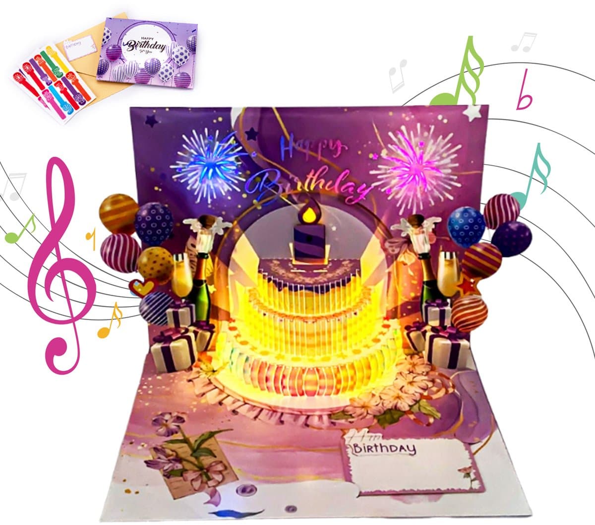 1 stuk - Greeting Happy Birthday Card - Popupkaarten - Licht en Muziek - Grappige Verjaardags Kaart - 3D wenskaart - opblaasbare LED-kaarsen - verjaardagscadeau voor vrouw, beste vrienden, kinderen, zussen, familie - paars (EAN: 9113496976306)