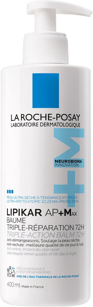 La Roche-Posay Lipikar Baume AP+Max - Voor een zeer droge huid met neiging tot atopisch eczeem – Met Sheaboter, Niacinamide en Neurobioma - 400 ml (EAN: 3337875930239): De strijd tegen de droge 'klus-huid'
