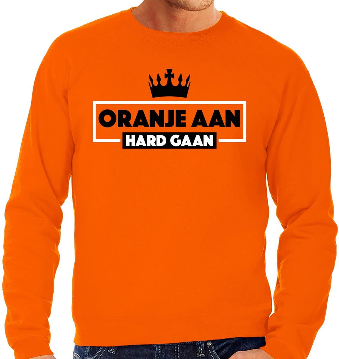 Bellatio Decorations Koningsdag verkleed sweater heren - oranje aan hard gaan - oranje XL (EAN: 8721131357895)