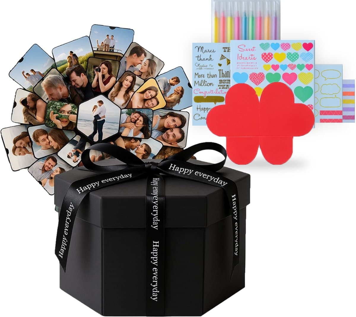 Innovaland - Explosion Box - Incl. Kleuren Pennen en Stickervellen - XXL - Foto Box - Fotoalbum - Fotoboek - Mistery Box - Album - Explosie box - Knutselen - Fotobox - Opbergdoos - Unieke geschenkdoos (EAN: 8721325969460): Wat zit er allemaal in d...