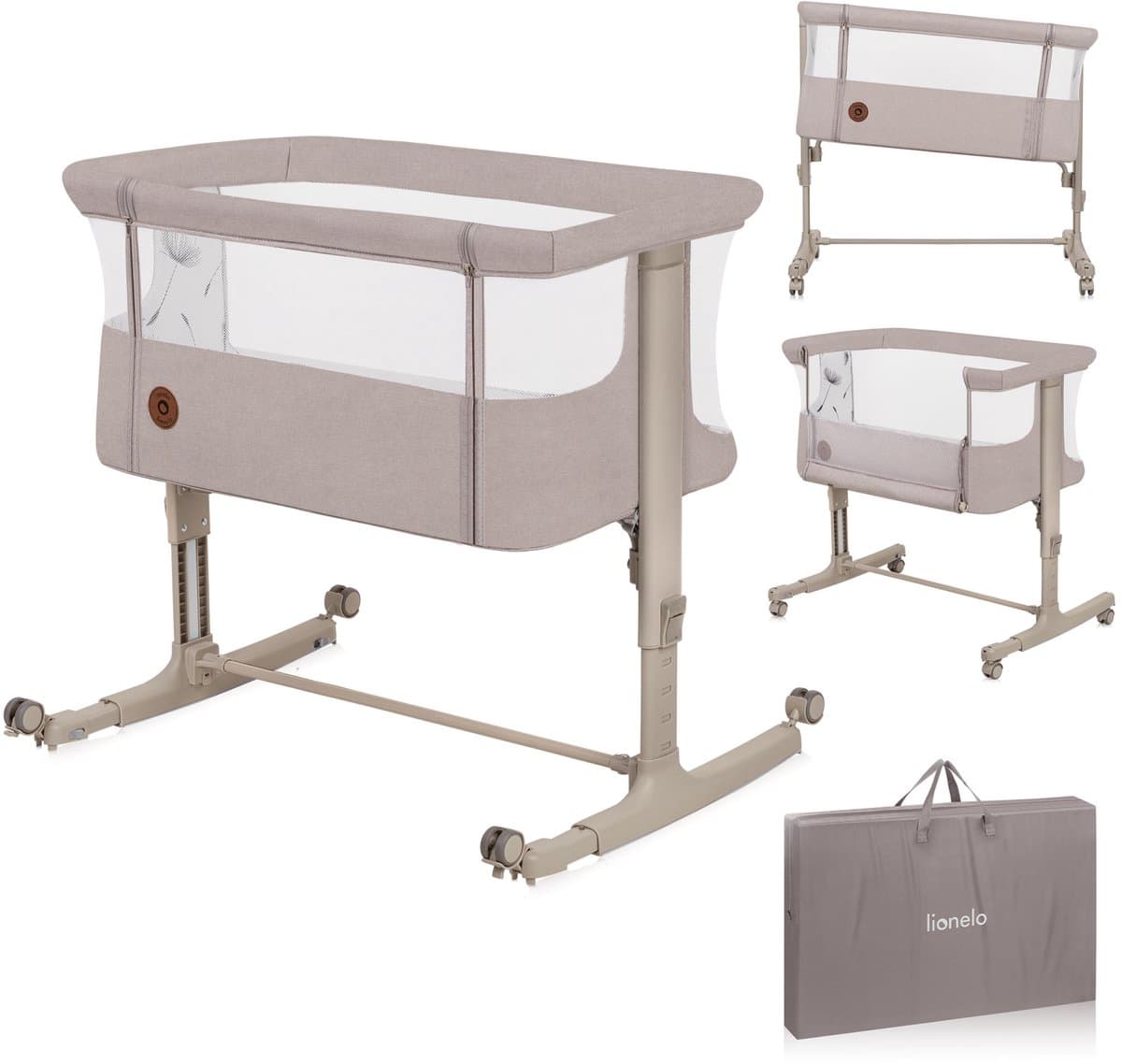 Lionelo Aurora 3in1 Co-sleeper - Babybedje tot 9 kg - Meegroeibed - 4 wielen met rem - Campingbedje – Verstelbare Hoogte – Ademend Gaas – Inclusief Matras & Transporttas – Afneembare Bekleding (EAN: 5903771709507): Wat is het precies