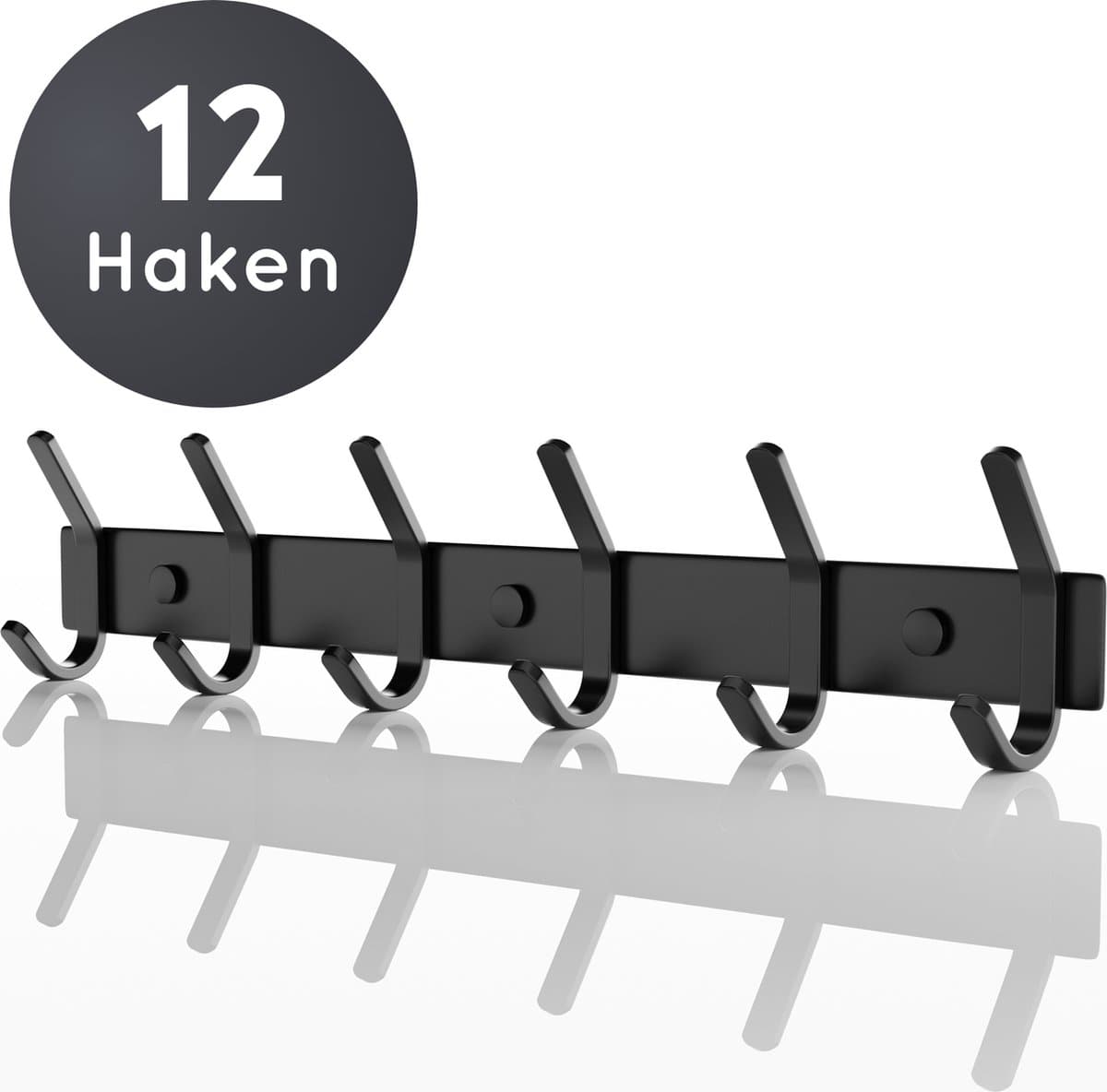 Volcan Wandkapstok - 12 Haken - Muur Kapstok Hangend met 3M Tape - Industrieel - Zwart RVS (EAN: 8720165531592)