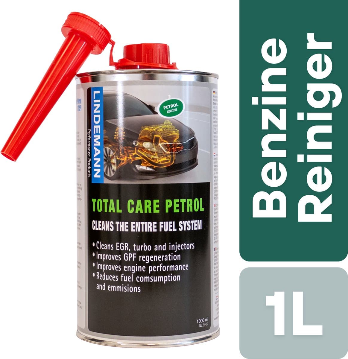 Lindemann Total Care Petrol 1000ml - Benzine Reiniger Auto - Motor Reiniger Benzine - Benzine additief - Motorreiniger - DPF Cleaner - DPF Reiniger - EGR Cleaner - Injector Cleaner Benzine - Complete Reiniging Brandstofsysteem (EAN: 5708331944974)...