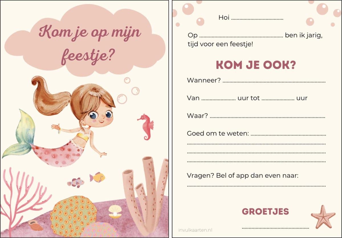 Uitnodiging kinderfeestje | 12 stuks | uitnodigingskaarten | uitnodiging verjaardag | uitnodiging feest | uitnodiging kinderfeestje zeemeermin | uitnodiging kinderfeestje meisje | uitnodiging feestje (EAN: 8720648142284)