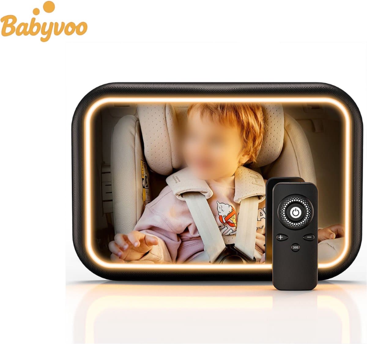 Babyvoo Baby Autospiegel – Verlichting en Afstandsbediening – Oplaadbaar – Extra Groot Zicht – 360° Draaibaar – Achterbank Spiegel Baby – Stabiele Bevestiging (EAN: 8720844096886): Niet zomaar een spiegel, maar een echte gamechanger