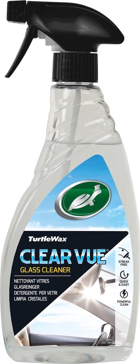 Turtle Wax GL ClearVue Glasreiniger - Voor glas & spiegels - Maximaal reinigend vermogen - Maakt streepvrij schoon - Verwijdert tabaksvlekken, vingerafdrukken en vuil – Voor binnen & buiten - 500ml (EAN: 5010322776199)