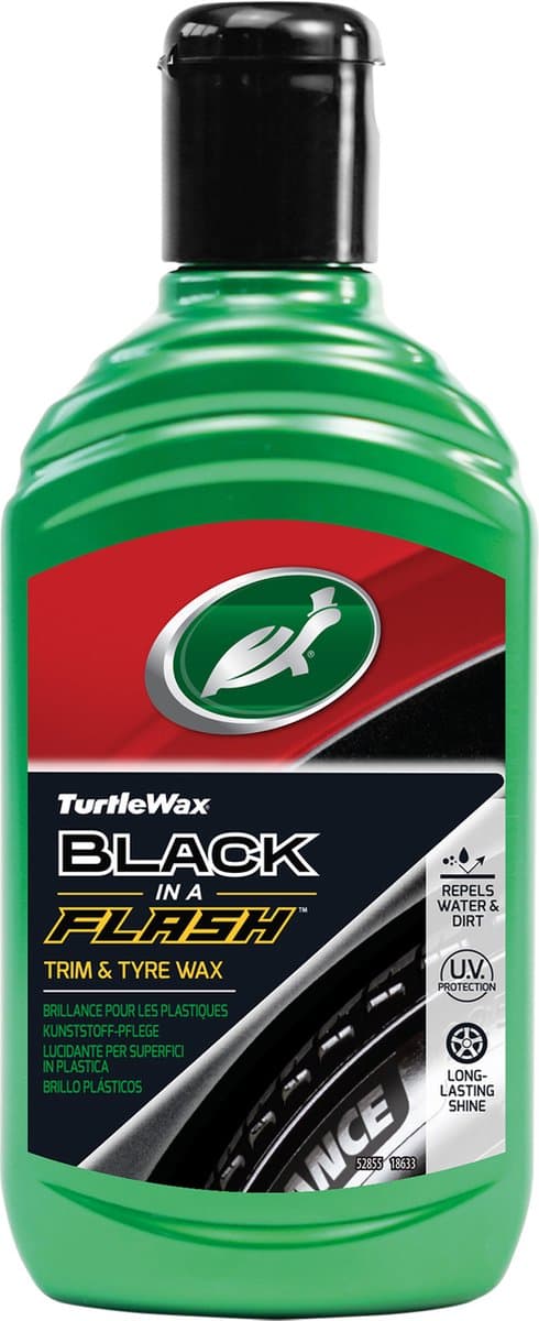 Turtle Wax GL Black in A Flash – Exterieurreiniger - Voor alle kunststof delen - Geeft een langdurige blijvende heldere glans - Herstelt vaal geworden kunststof - Waterbestendig - 300ml (EAN: 5010322776144)
