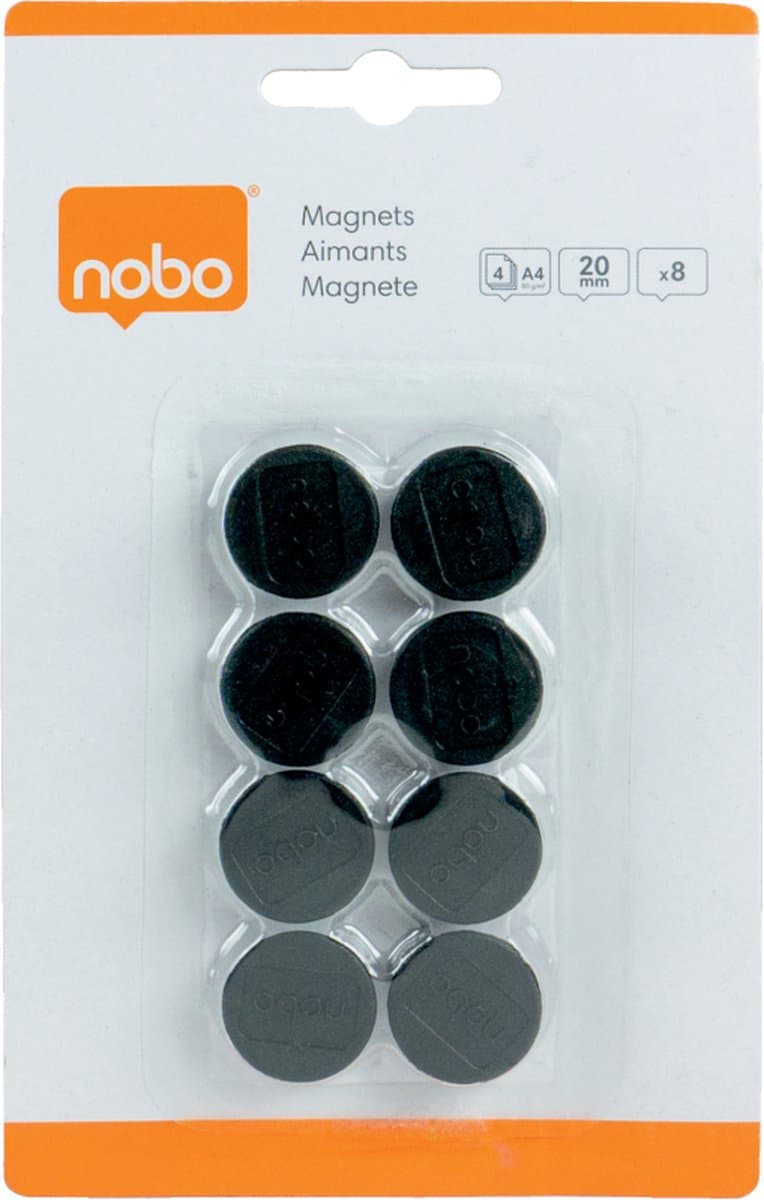 Nobo Whiteboard Magneten  - 20mm - 8 Stuks - Zwart (EAN: 5028252139892)