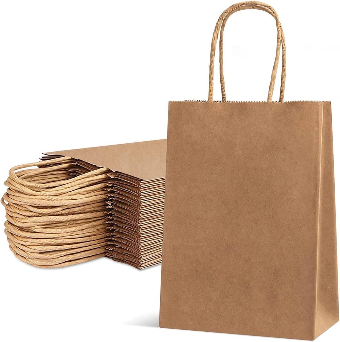 50 kleine papieren cadeautasjes met handvat 18x8x22cm bruin / tassen Kraft Papier Tasjes met gedraaid handgrepen / Zakjes / Verjaardag - Feest - Huwelijk-Kerst/ (EAN: 5407008940485)