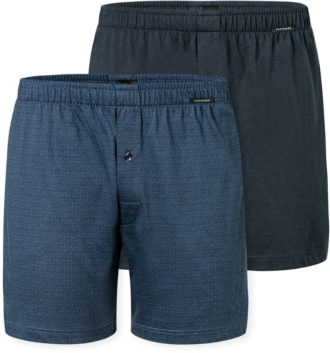 Schiesser Boxershorts set van 2 jersey uni patroon - Boxershorts multipack Heren Onderbroek - blauw & donkerblauw (EAN: 4007066990951)