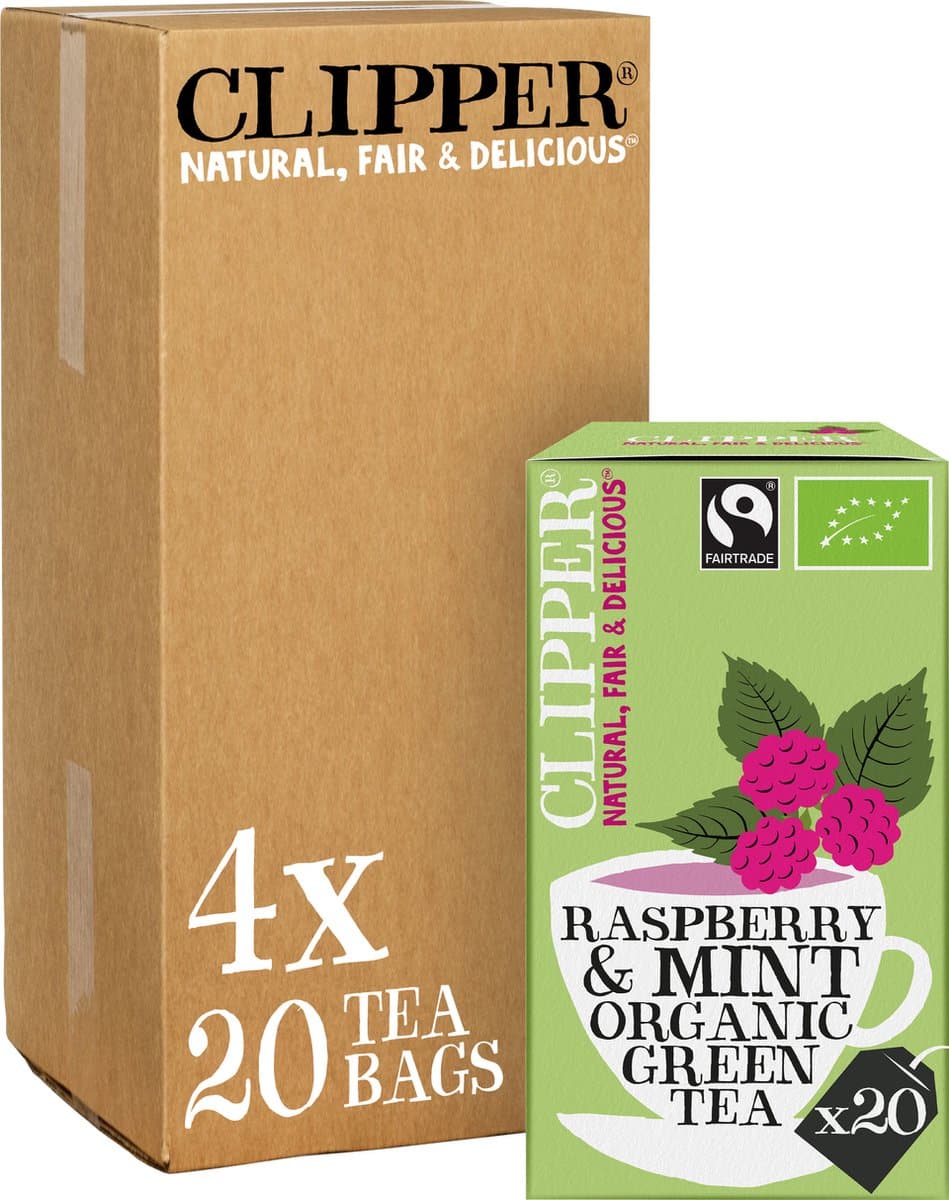 Clipper - Biologische Thee - Green Tea Raspberry & Mint - Groene Thee Framboos & Munt - 4 x 20 theezakjes (EAN: 5021991969492)