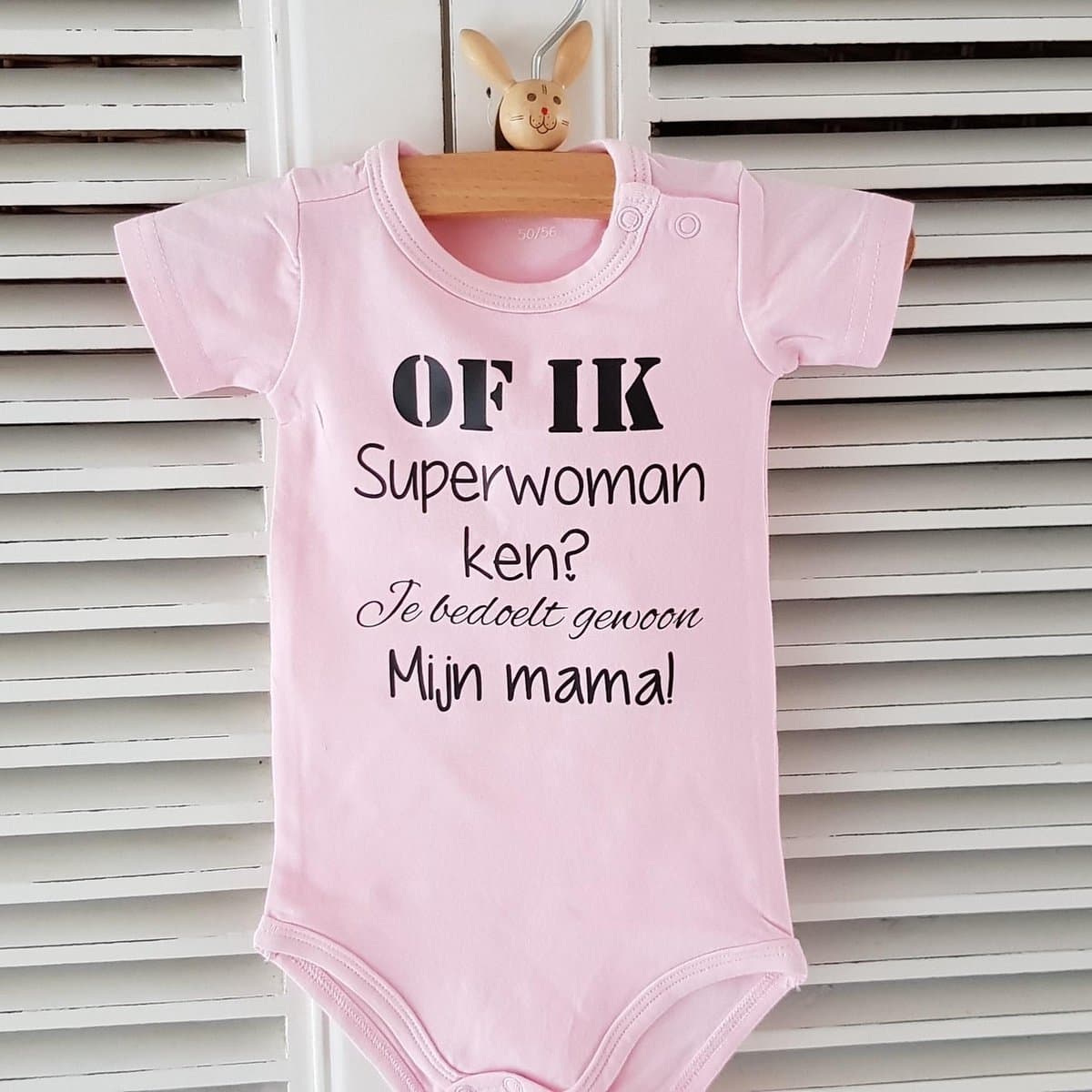 Rompertje meisje baby Of ik superwoman ken? Je bedoelt gewoon mijn mama ! | korte mouw | roze | maat 50/56 | (EAN: 7445934893831)