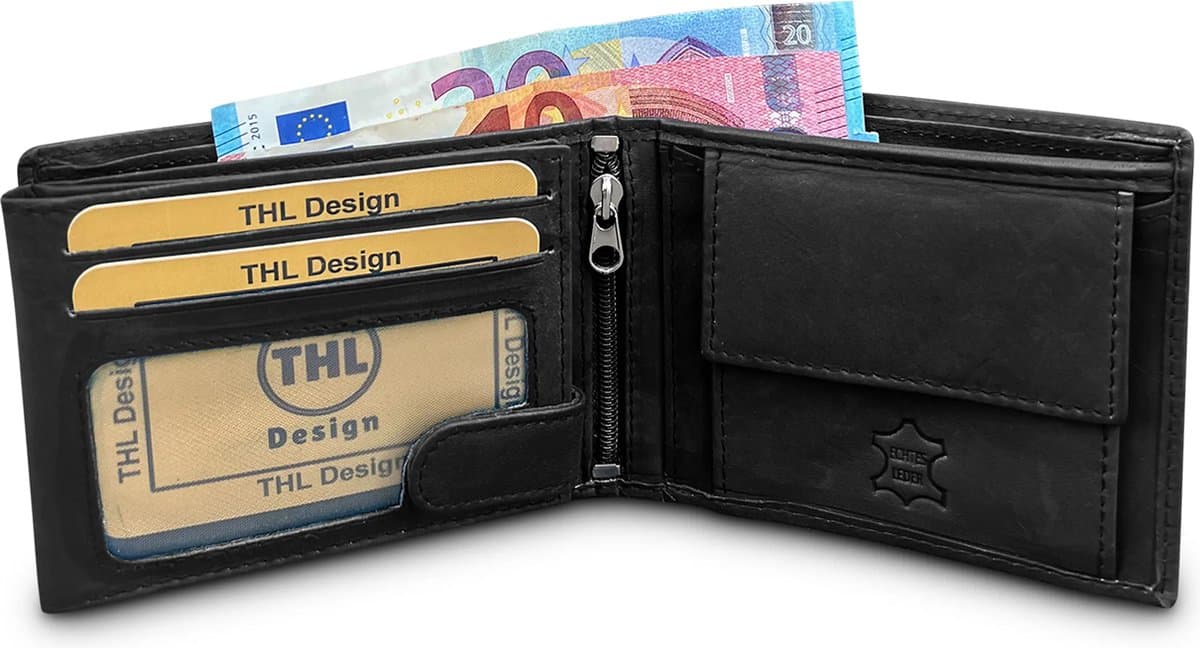 THL Design - Portemonnee Heren / Jongens - Billfold - Echt Leer Zwart (EAN: 8721082475228)