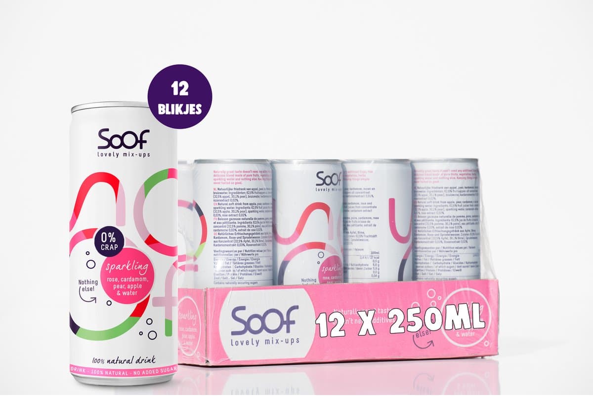 Soof Frisdrank roos cardamom appel peer sparkling 25 cl per blik,tray 12 blikken (EAN: 8719324733724): Wat is er nou in deze frisdrank