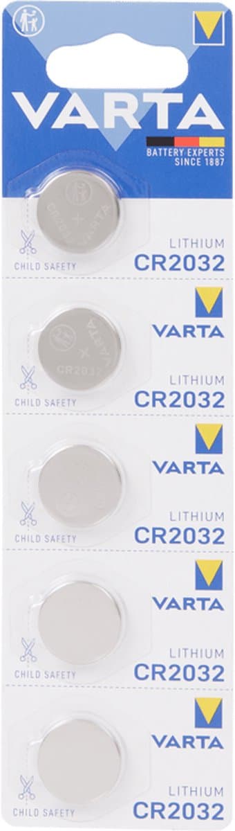 Varta CR2032 knoopcel Batterijen 3V Lithium- 5x Stuks - Voordeel verpakking- Deze batterijen zijn geschikt voor horloges, rekenmachines, afstandsbedieningen, Autosleutels en andere draagbare apparaten (EAN: 4008496082124)