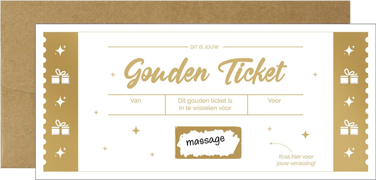 By Maroo - Gouden Ticket - Verjaardag Cadeau Vrouw & Man - Liefdes Cadeau - Grappige Cadeaus voor Mannen, Vrouwen, Moeder, Vader, Mama, Papa, Vriendin, Zus, Oma, Opa - Verwenpakket Vrouw - Valentijn cadeautje voor haar (EAN: 8721148100507)