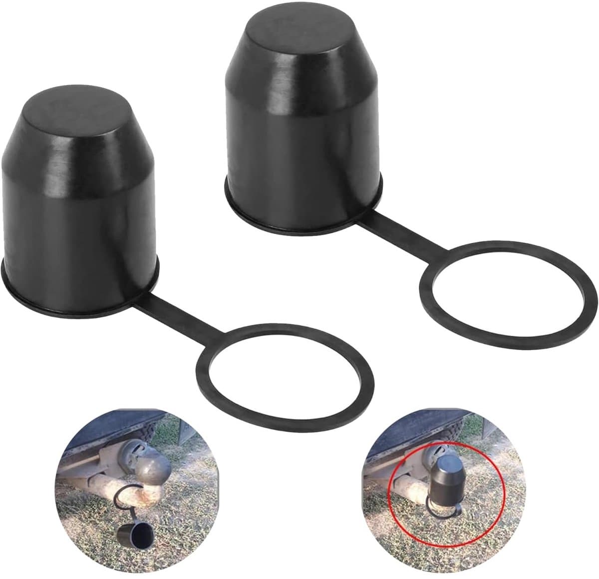 2 Stuks Trekhaakdop - Kogelkopdeksel voor aanhangwagen - Met ring - 7cm x 5.5cm - Trekhaakdoppen - trekhaakdop - trekhaak dop - zwart (EAN: 8581680475637)