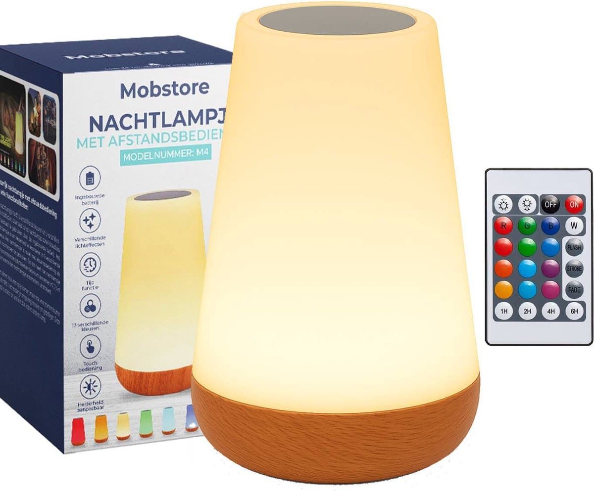 Nachtlampje - Oplaadbaar nachtlampje kinderen - Afstandsbediening - 16+ kleuren - Tijdfunctie - Wake-up Light - Sfeerlamp - Leeslamp - Tafellamp slaapkamer - Nachtlampje volwassenen - Touch bediening- 15CM - Dimbaar - Draadloos - Nachtlampje baby ...