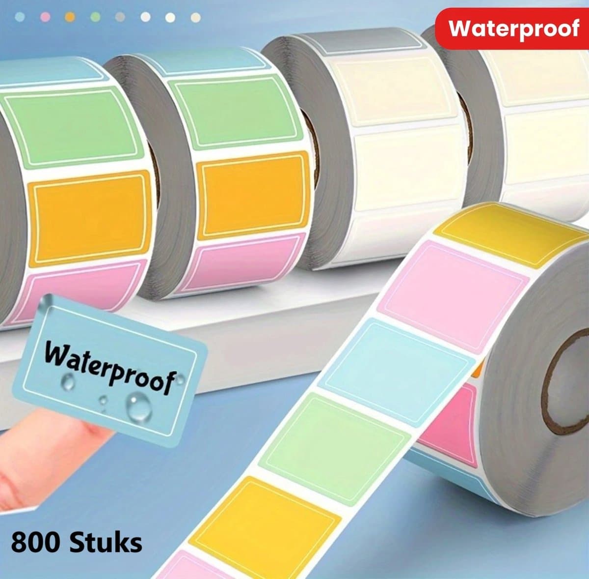 Gekleurde waterbestendige label sticker - Rol van 800 stickers - Label 2,5 x 1,5 cm - Vriezer & voedselopslag labels - Diepvriesetiketten - Plaklabels voor organiseren, taggen & naamlabels (EAN: 8721025542925)