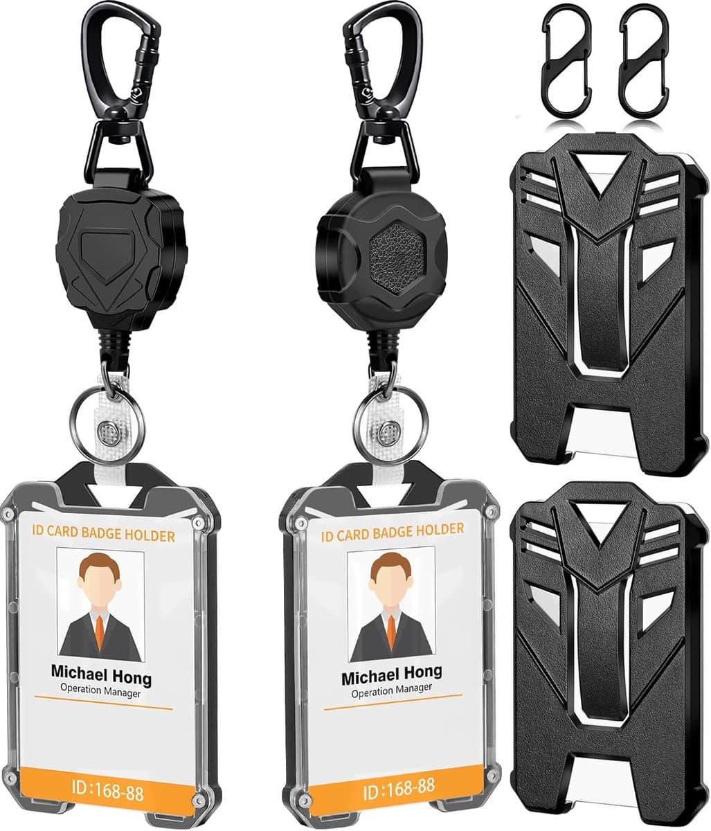 2 Stuks Heavy-Duty Uittrekbare Sleutelhanger met Pasjeshouders - Trekkoord Pashouder voor Dames/Heren - Broekclip Badgehouder 80cm Intrekbaar - Uitrolbare Karabijnhaak Sleutelkoord - Clip Sleutel Koord Uitrekbaar - ID Badges Keykoord/Kecord - Zwar...