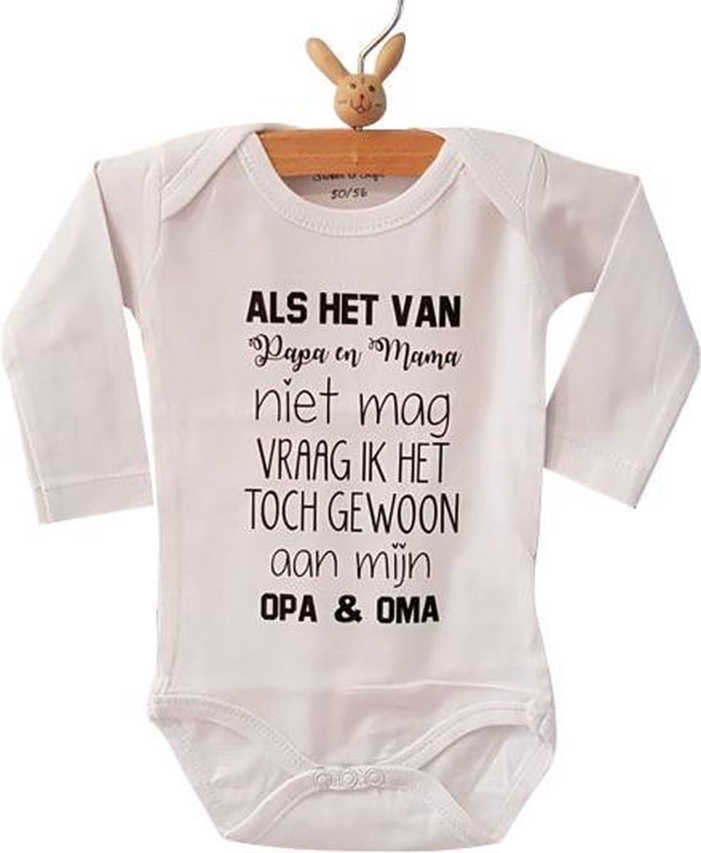 Baby Rompertje tekst | Als het van papa en mama niet mag vraag ik het toch gewoon aan mijn opa en oma | Lange mouw | wit zwart | maat 50/56 cadeautje zwangerschaps aankondiging hoera jullie worden grootouders (EAN: 8719925237225): 🎁 Wat is dit “Ba...