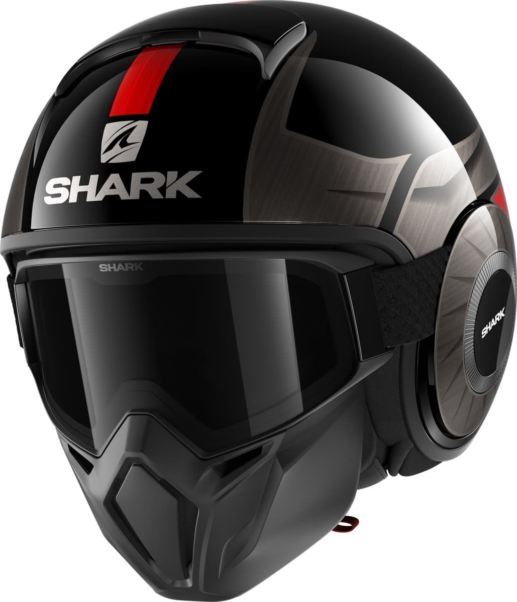 SHARK STREET DRAK TRIBUTE RM Motorhelm jethelm Zwart Chroom Rood - Maat XS (EAN: 3664836592558)