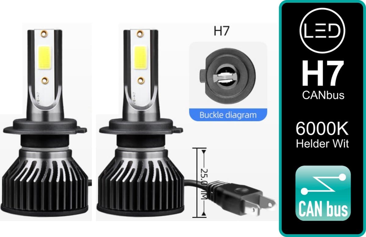 (Set 2 Stuks) H7 LED lampen 18000 Lumen Helder Wit incl CANbus EMC CHip 6000k Ultra-bright - Wit 100 Watt Motor - Auto - Motor - Dimlicht - Grootlicht - Koplampen - Autolamp - Lamp - Autolampen - CANbus adapter (EAN: 7434232282232)