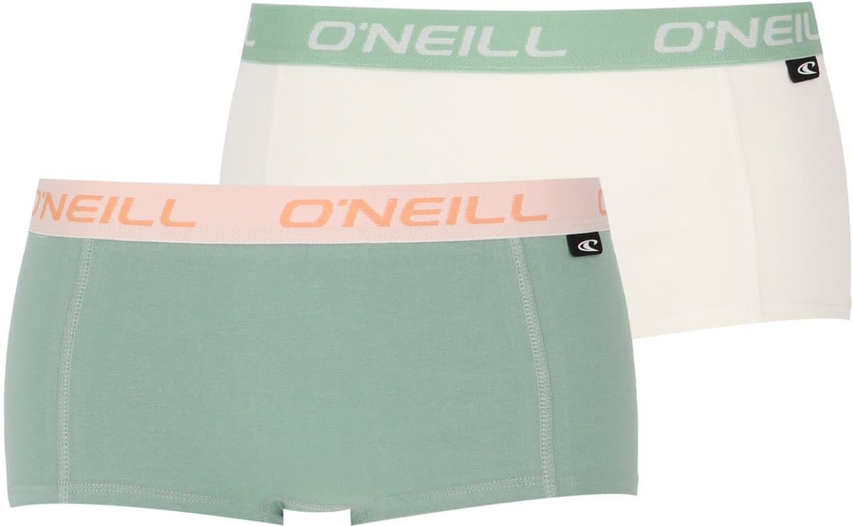 O'Neill dames boxershorts 2-pack - green marshmallow white - maat M (EAN: 8721198040402): **Wat is er eigenlijk aan deze boxershorts**