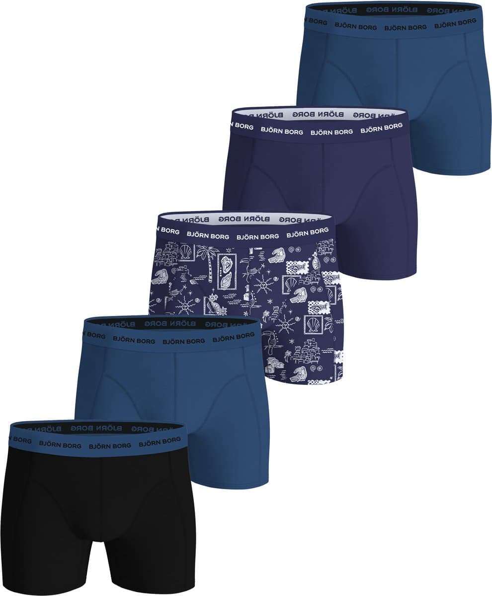 Björn Borg Cotton Stretch boxers - heren boxers normale lengte (5-pack) - blauw - donkerblauw - print - blauw - zwart (EAN: 7321465869913)