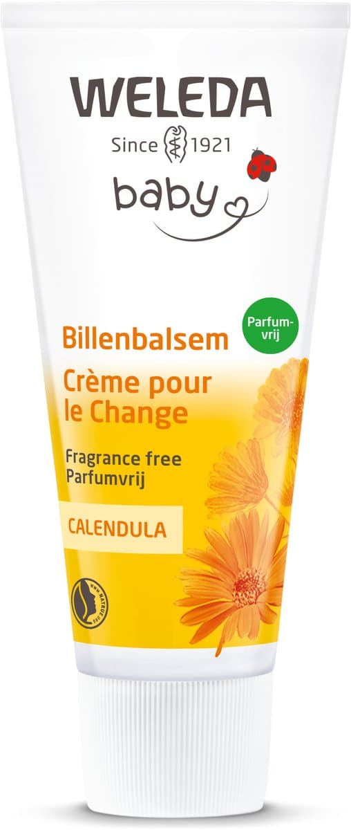 WELEDA Baby Calendula Billenbalsem Parfumvrij - Billenzalf - Helpt Geïrriteerde Babybillen Herstellen - Beschermt Tegen Luieruitslag - 100% Natuurlijke Ingrediënten - 75ml (EAN: 3596200057403)