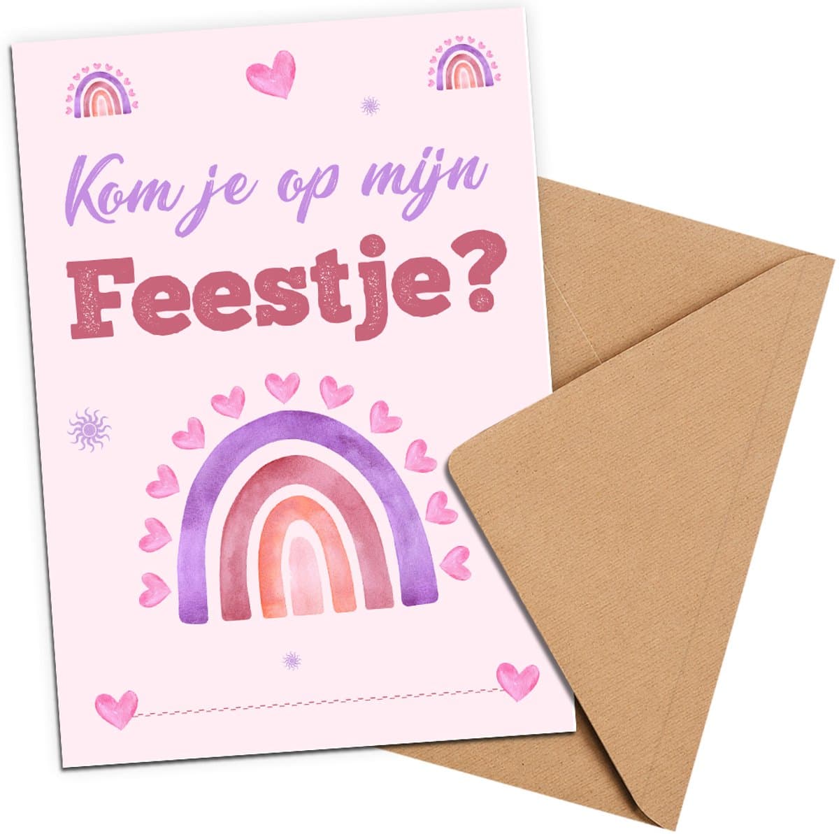 Uitnodiging Kinderfeestje + Enveloppen 10 stuks - Thema Roze Regenboog - Beschrijfbaar - Uitnodiging verjaardag - Jongen of meisje - Uitnodigingskaarten - kraft envelop - Verjaardag Feest (EAN: 8721225730597): Waarom dit thema