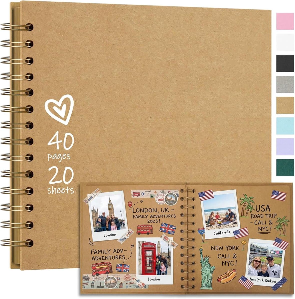 Mini DIY Fotoalbum - DIY Scrapbook Album - 18x 18 cm - Fotoboek - Scrapbook - 20 vellen - 40 pagina's - Knutselen - DIY - Kraftpapier spiraalbinding - Perfect geschikt voor babyfoto's,bruiloft baby shower,verjaardagen, jubilea - Bruin (EAN: 931852...