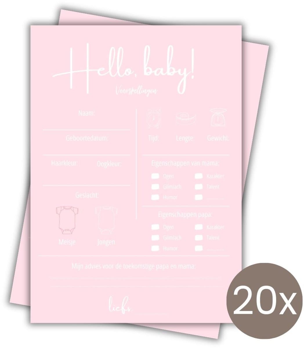 Babyshower Invulkaarten 20 stuks - Voorspellingskaarten - Babyshower Spelletjes - Meisje - A6 - Roze (EAN: 8721161817222): Waarom ik deze roze voorspellingskaarten wilde testen