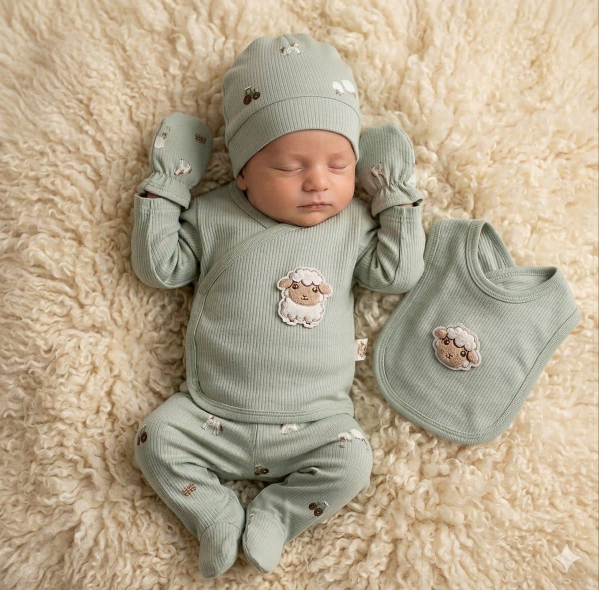 Schaap - 5-delige baby newborn kledingset - Newborn set - Babykleding - Babyshower cadeau - Kraamcadeau (EAN: 8681594028964): Wat zit er in de set