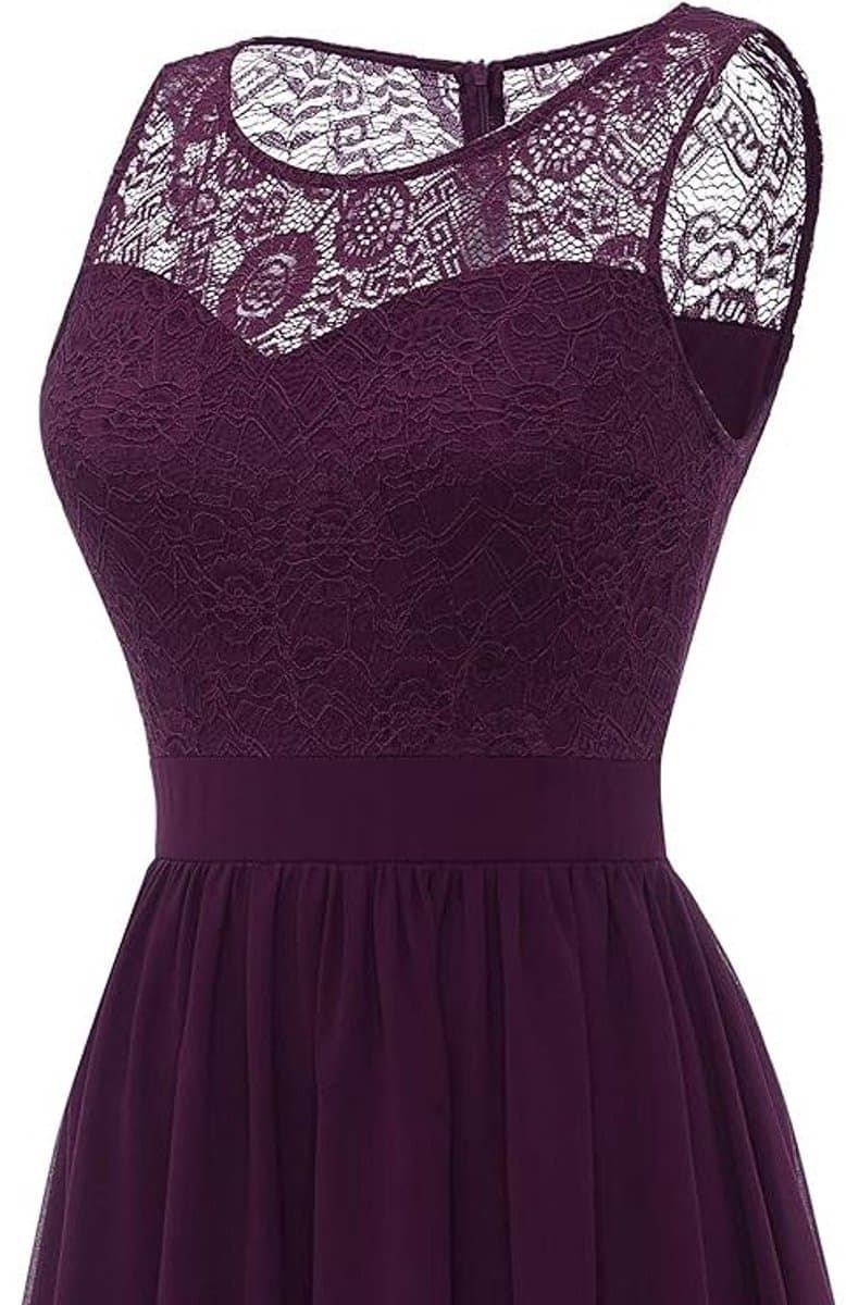 Lange Avondjurk Dames – Kanten Cocktailjurk Maxi Jurk Voor Feest – Chiffon Galajurk Met Ronde Hals – Ankle Length Jurk Voor Trouwfeest Ceremonie Prom Bruidsmeisje – Elegante Jurk Met Effen Kleur – XL Maat 142cm Lang (EAN: 8785312022651)