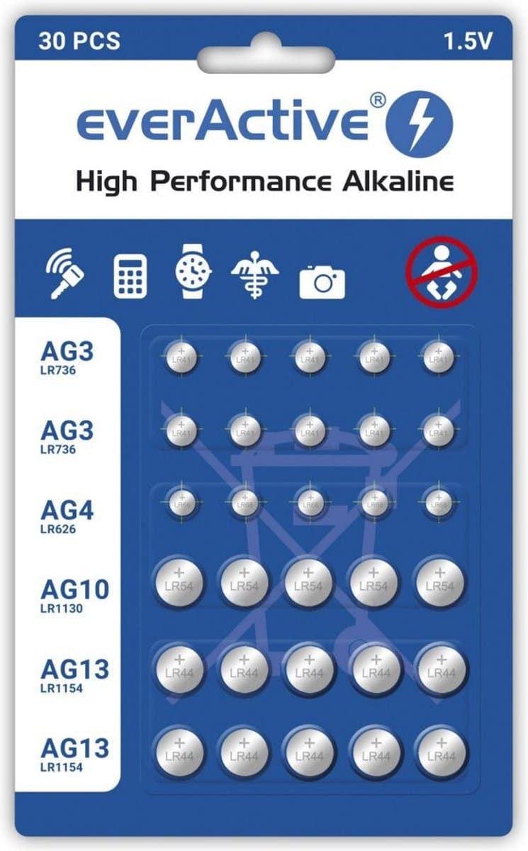 30x everActive PACK AG3 / AG4 / AG10 / AG13 Alkaline (EAN: 5903205771247)