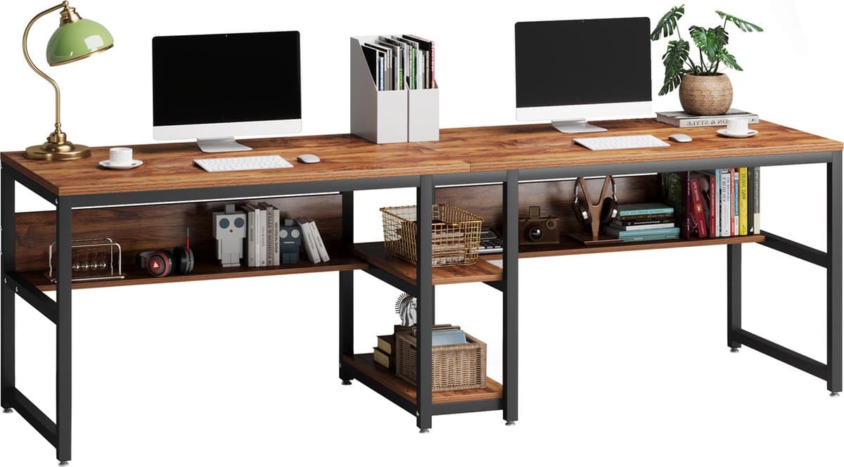 Tribesigns Bureau - Dubbel Lang Bureau - Computerbureau voor Twee - Computertafel - Bureautafel - Bruin/Zwart - 200 x 60 x 75 cm (EAN: 0036659230246)