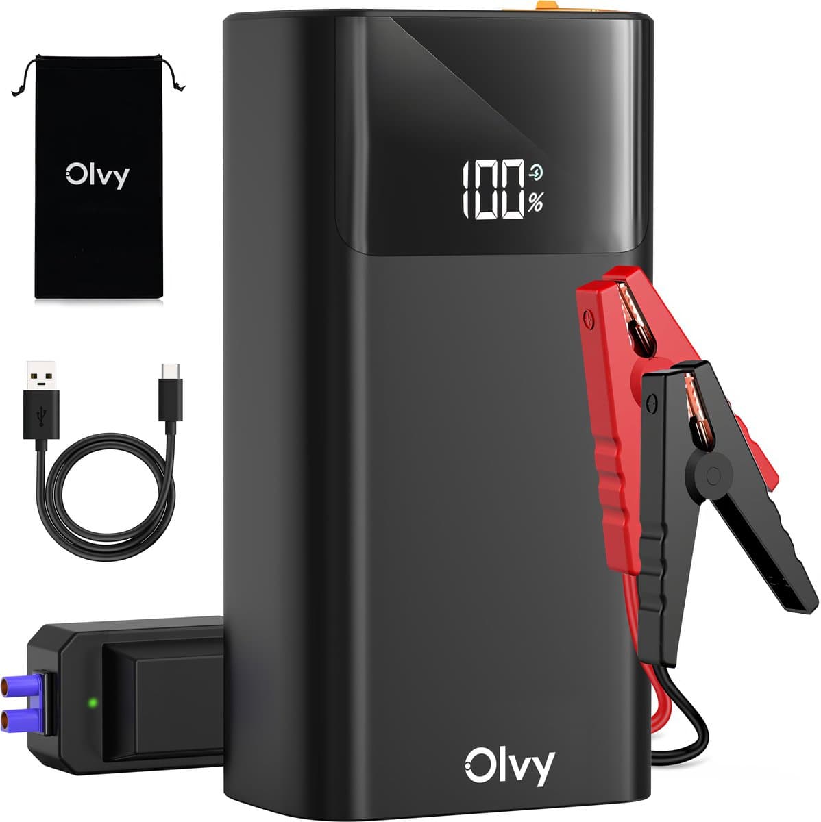 Olvy 12V Jumpstarter voor Auto - 1500A - Starthulp met Powerbank, LED Zaklamp en SOS Noodlicht - Startkabels met Accu - Startbooster (EAN: 8721008788418): 📦 Ontvangst Pakket perfect, instructies duidelijk