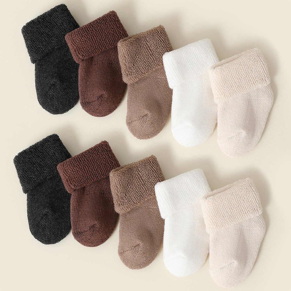 10 paar babysokjes van badstofkatoen met boord voor pasgeboren meisjes en jongens. Antislip, comfortabele, dikke, warme sokken van 9-10 cm (geschikt voor baby's van 6-12 maanden). (EAN: 0793167958856)