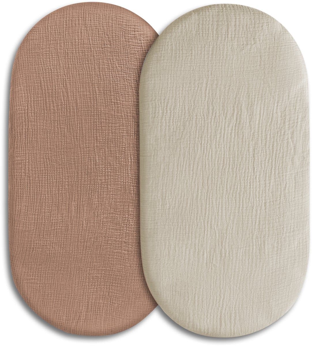 2 Stuks - Hydrofiele Baby Hoeslaken Wieg - Kinderwagen matras - 80x40 cm - Taupe en Bruin EFFEN - Aankleedkussenhoes (EAN: 8721042721242)