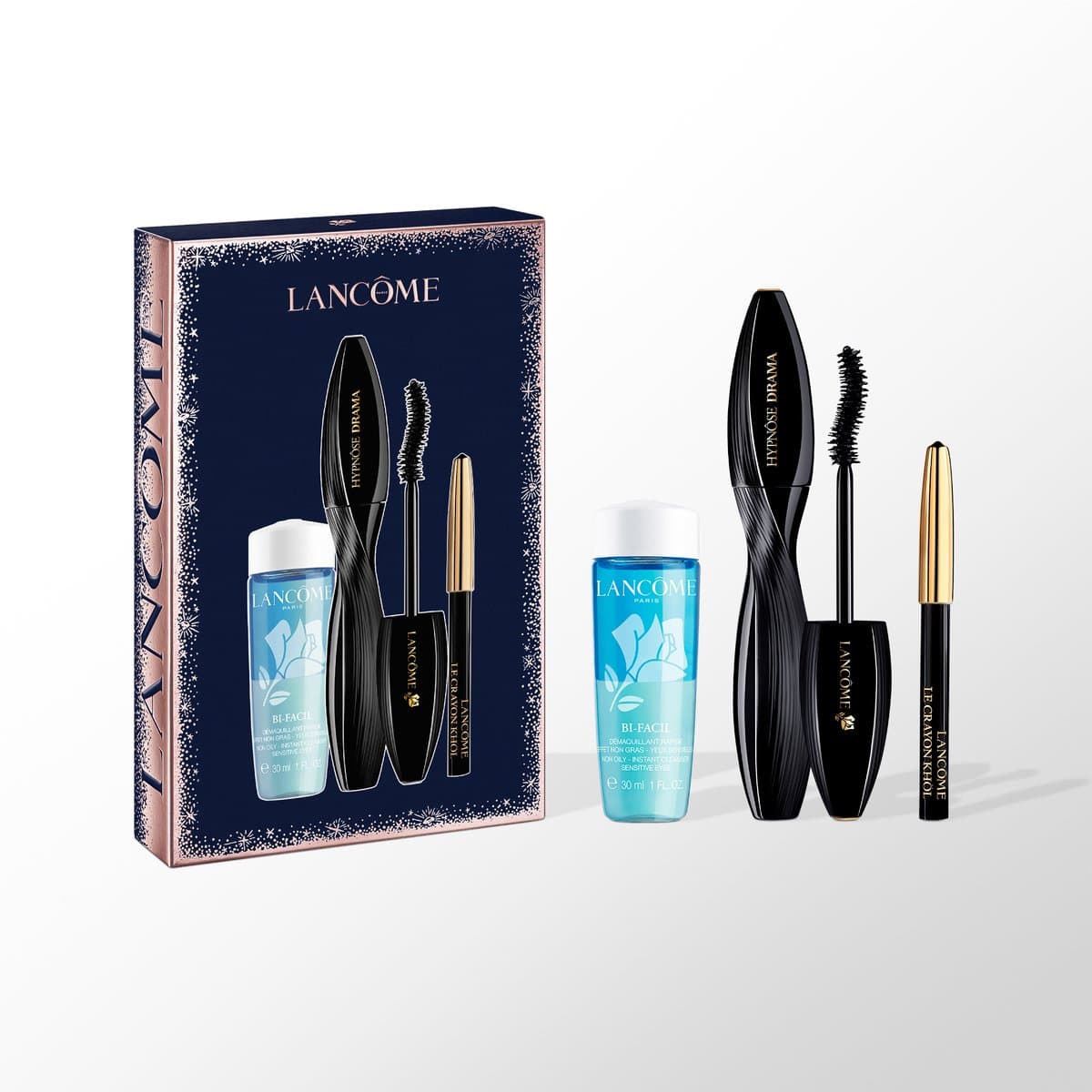 Lancôme Hypnôse Drama Makeup Geschenkset - Holiday Limited Edition - Lancôme Hypnôse Drama Mascara Zwart + Mini Khôl Eyeliner Oogpotlood Zwart + Bi-Facil Oogmake-up Remover 30ml (EAN: 3614274337945): Eerste indruk uitpakken is al een feestje ✨