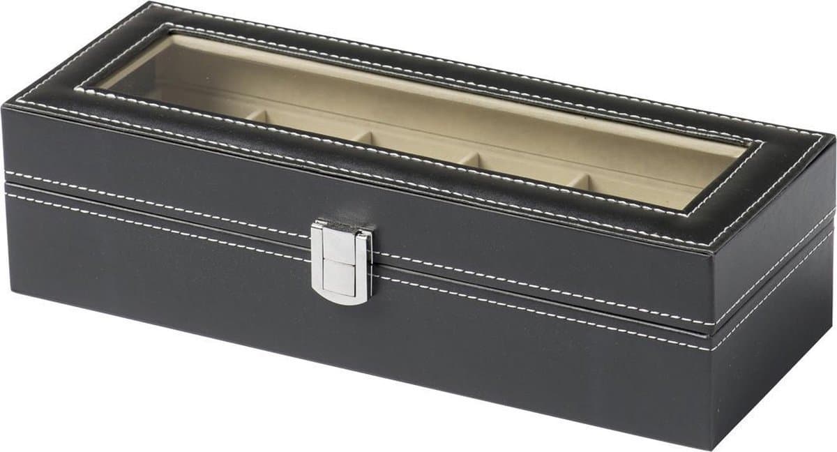Horlogebox - Zwart Leer - Geschikt voor 6 stuks (EAN: 3437802017337)