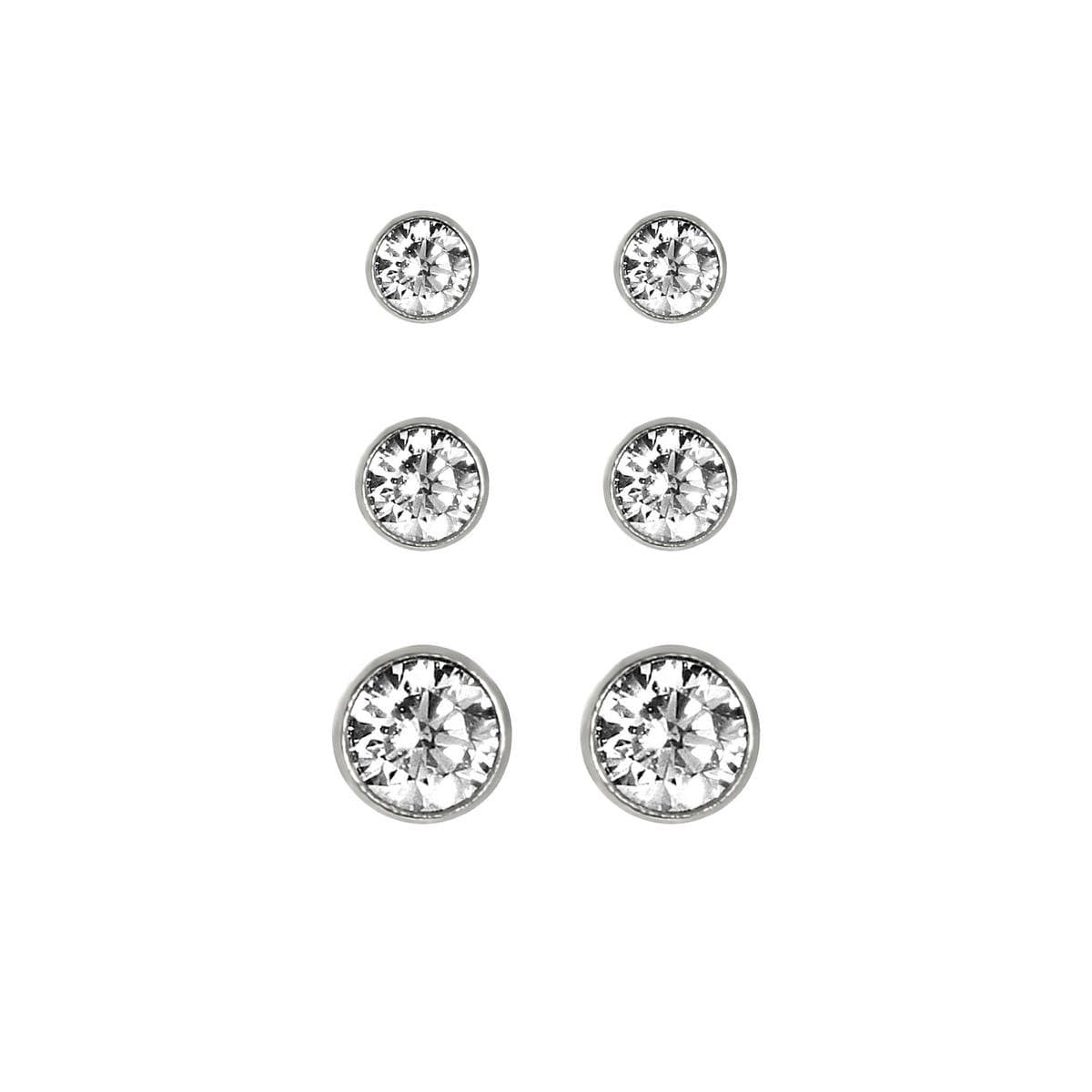 New Bling 929901024 Zilveren Oorbellen - Set van 3 Paar Oorknopjes - 2,5 mm / 3,0 mm / 4 mm - Rond - Zirkonia - Zilver (EAN: 8720574096590)