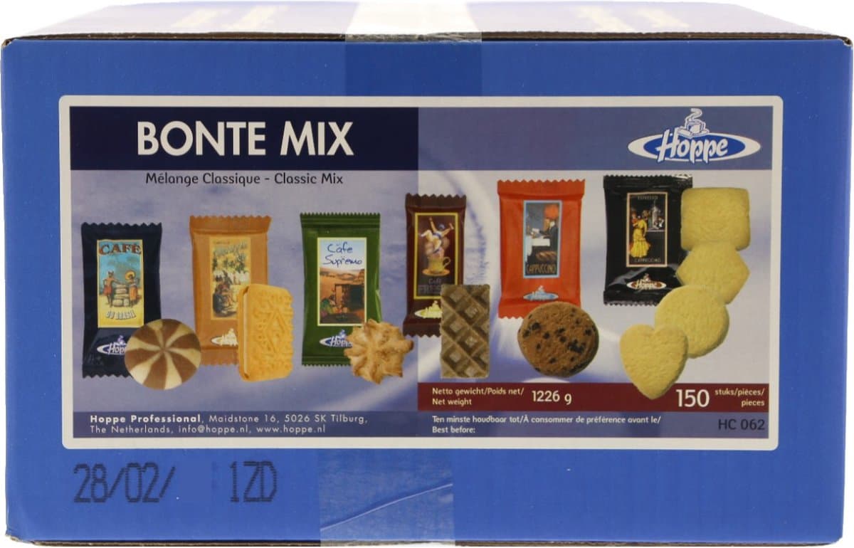 Hoppe Bonte mix koekjes - luxe crèmebiscuit, kokosrotsje, koffiewafeltje - 150 stuks (EAN: 8710665912618): 🎁 Wat zit er in de zak
