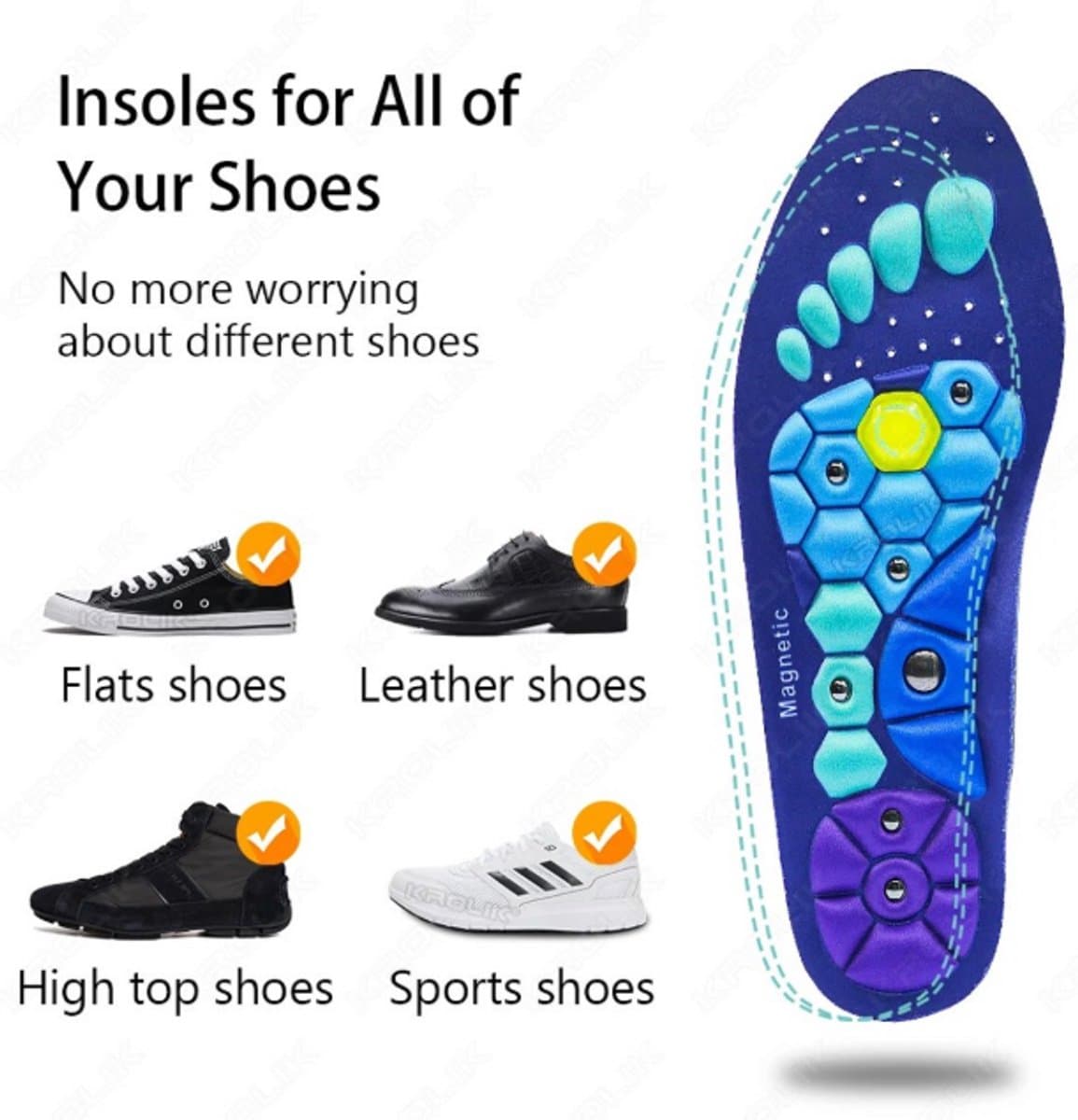 M Magnetische Therapie Sport Inlegzolen Voeten Massage Gewichtsverlies Afslanken Acupressuur Detox Behandeling Binnenzool Anti-vermoeidheid Schokabsorberend Orthopedische Ondersteuning Voetpijn Betere Bloedcirculatie Algeheel Welzijn Ademend (EAN:...