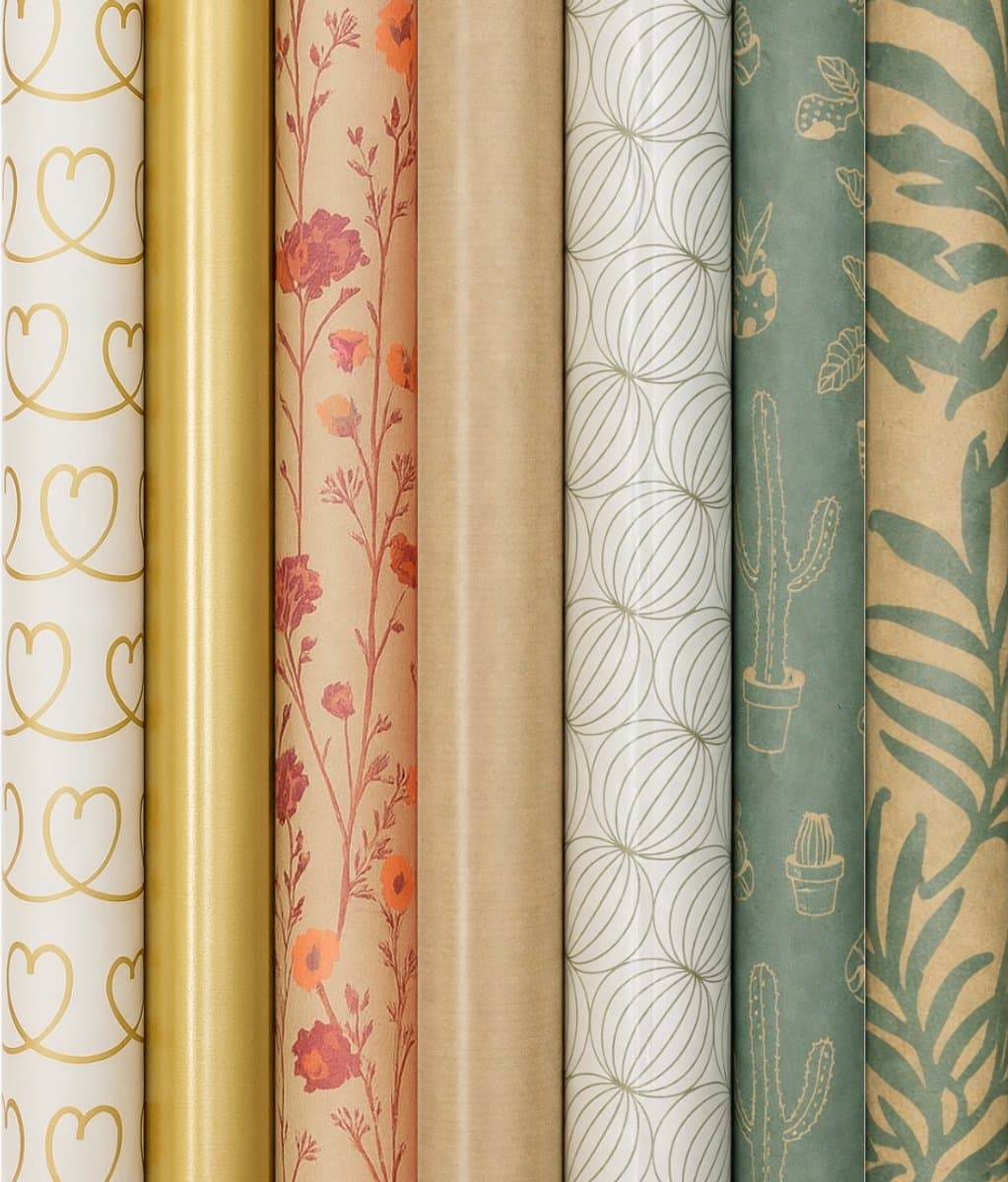 Cadeaupapier – “Natural Gold Collection” – (7 STUKS) – 200 × 70 cm – Goud, Kraft & Groen – Botanisch & Grafisch – Inpakpapier – Luxe & Natuurlijk Cadeaupapier (EAN: 6151807712734)