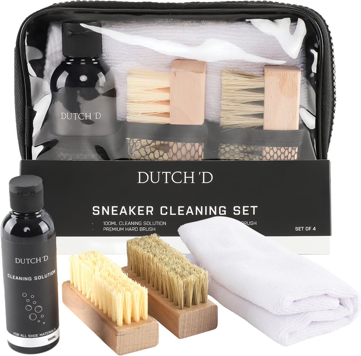 Dutch'D ® Sneaker cleaner - Sneaker Cleaning kit – Schoenen schoonmaak set - Premium 4-in-1 sneaker Schoonmaak set – Veilig voor Leer, Suède & Mesh (EAN: 8721447563737)