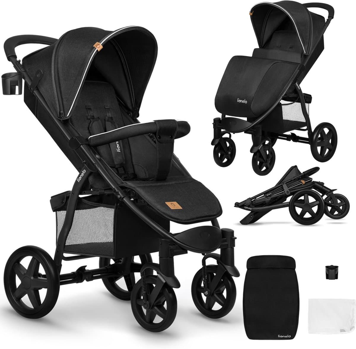 Lionelo Buggy Annet Plus – Lichtgewicht & Inklapbaar – Grote Massieve Wielen met Vering – Inclusief Voetenzak, Klamboe & Bekerhouder – Verstelbare Rugleuning & Voetsteun – Wandelwagen vanaf de geboorte tot 22 kg – Kinderwagen (EAN: 5903771700979)