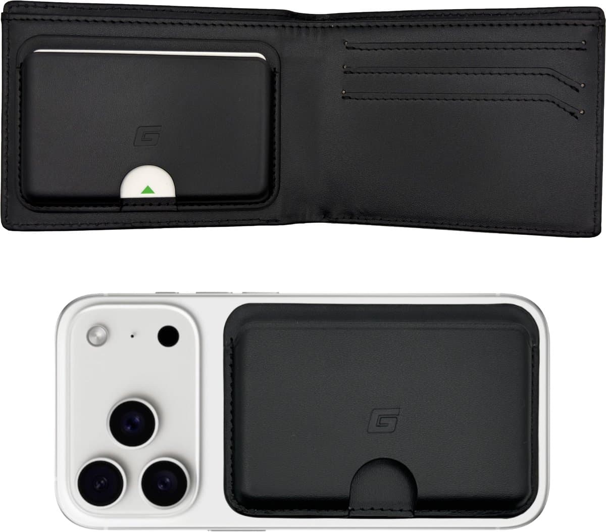 Gecko Magsafe portemonnee - Portemonnee & uitneembare Magsafe kaarthouder - Magnetische pasjeshouder - Uniek 2 in 1 design - Echt leer - RFID beschermd - Zwart (EAN: 8720844094165)